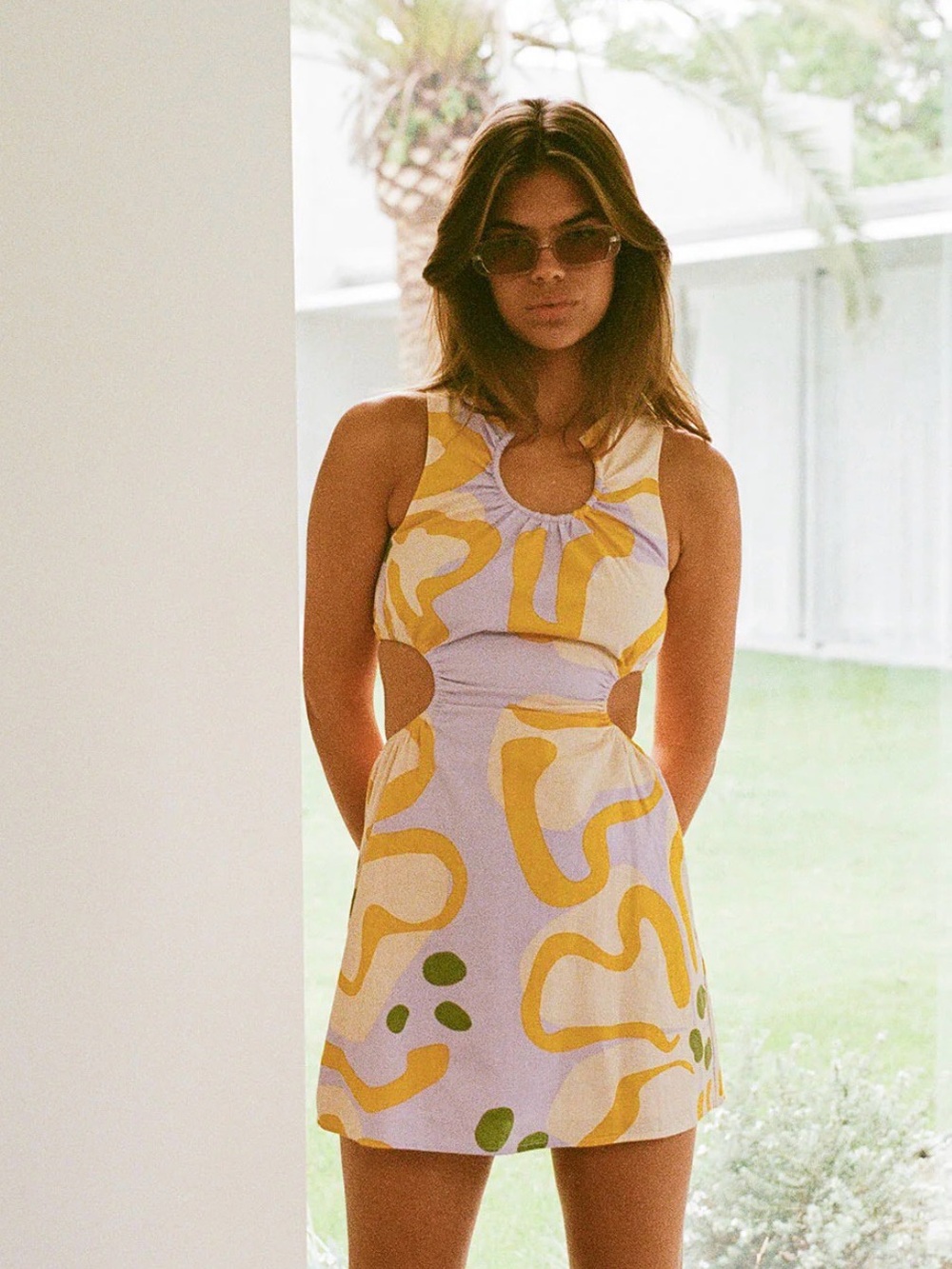 Sabo Skirt Lavender, Yellow & Olive Abstract Print Mini Dress